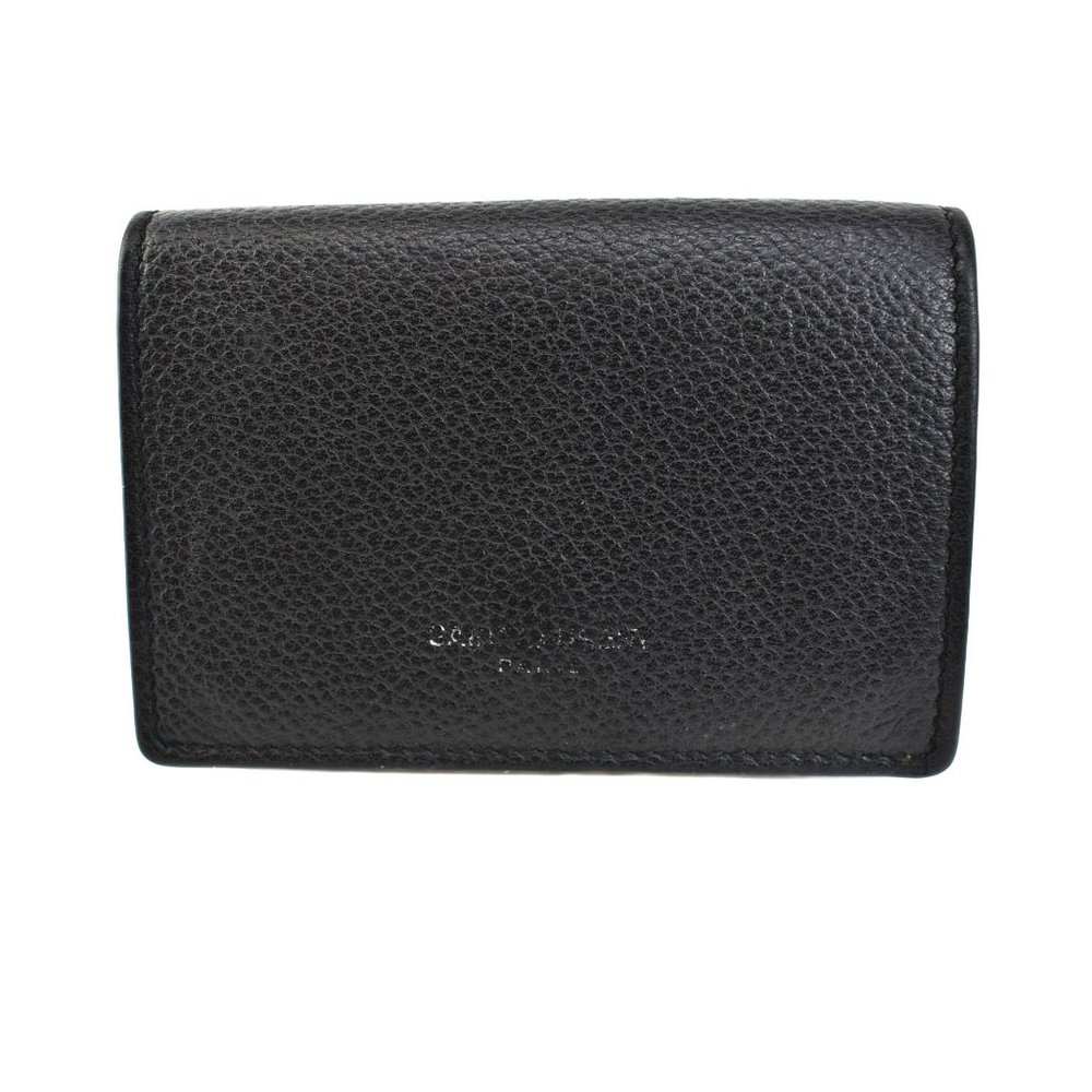 SAINT LAURENT Black Leather & Logo Small Wallet mn - Picture 1 of 9